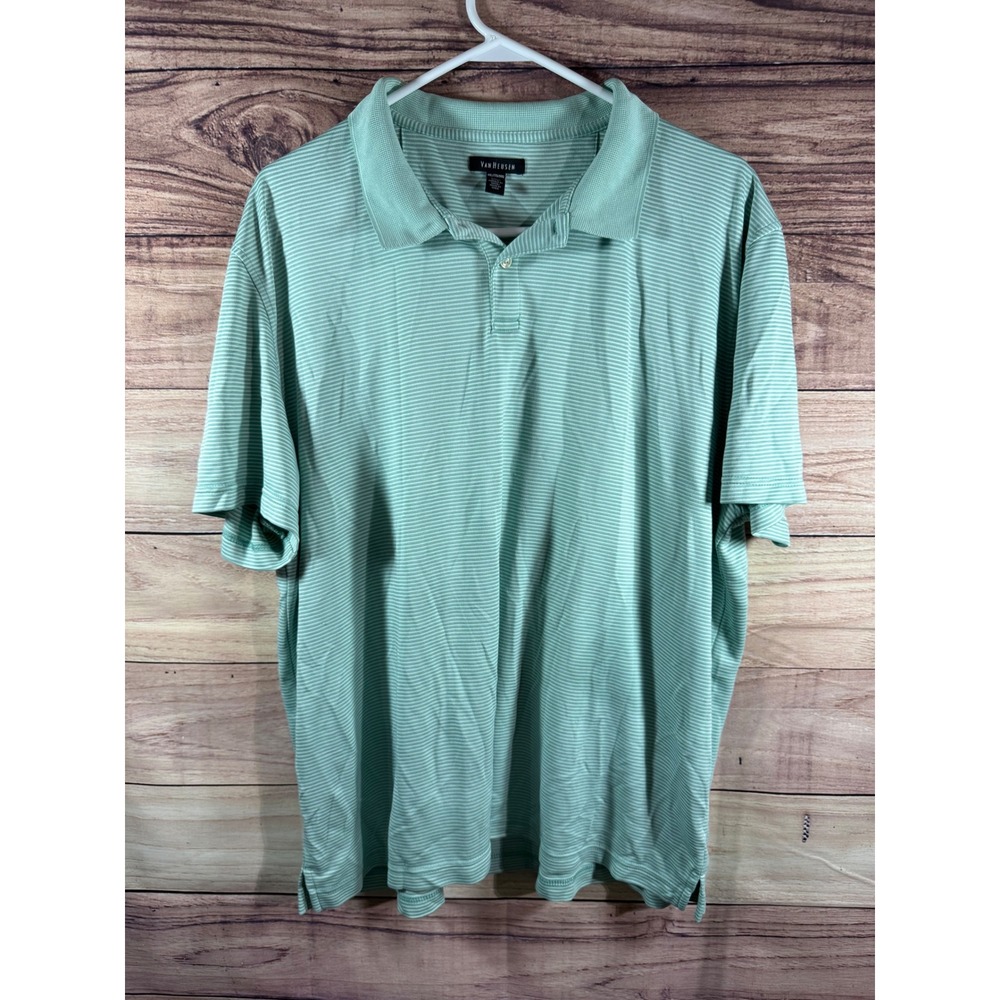 Van Heusen Mens XXL Mint Green Striped Short Sleeve Polo Shirt Classic Fit